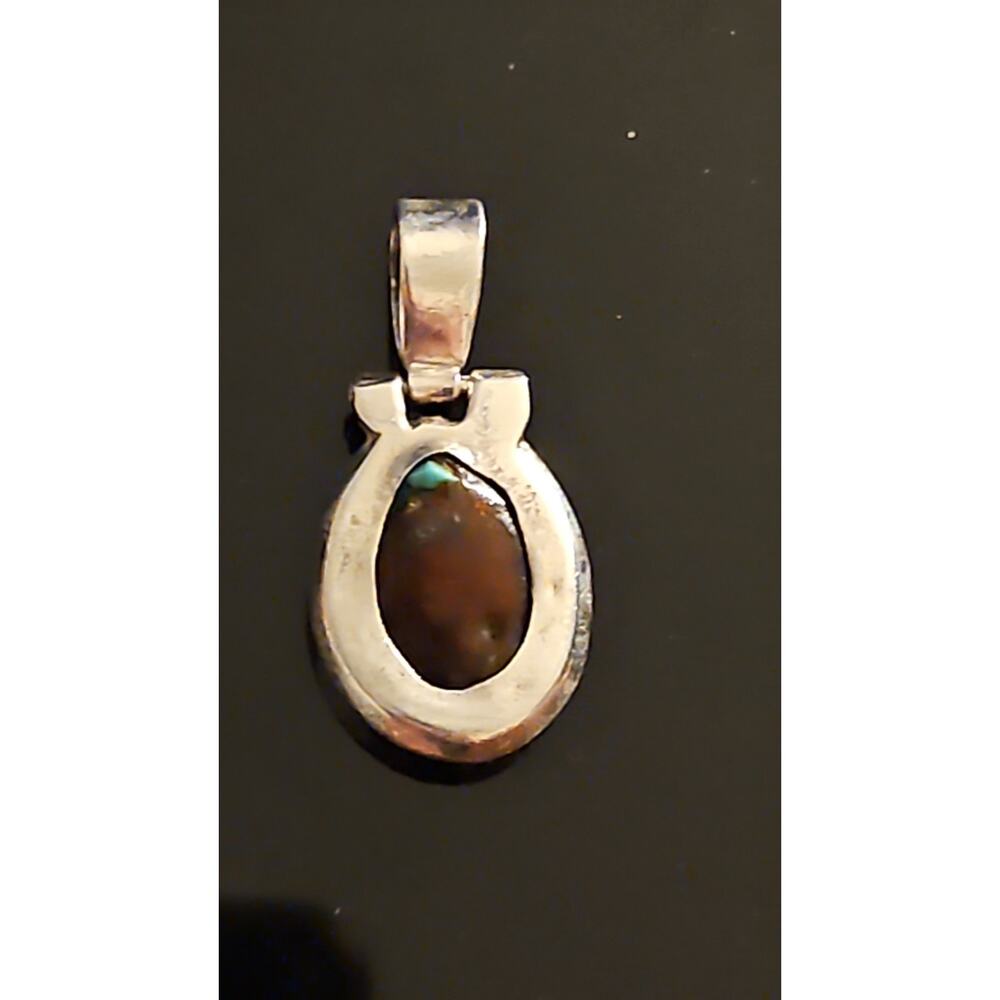 Vintage Natural Turquoise Pendant 925 Sterling Silver Oval Southwestern - Picture 3 of 8